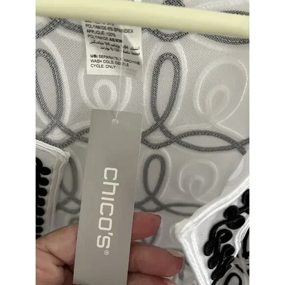 Chico's Traveler 2 (14-16) Jacket Black White Jacket Sheer Mesh Packaable NEW! - Picture 2 of 10